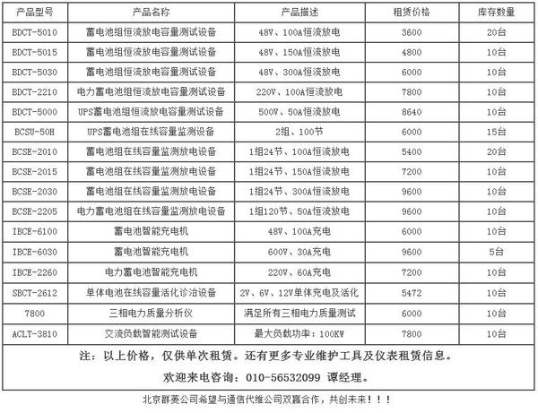  通信電源專業儀器儀表租賃報價單